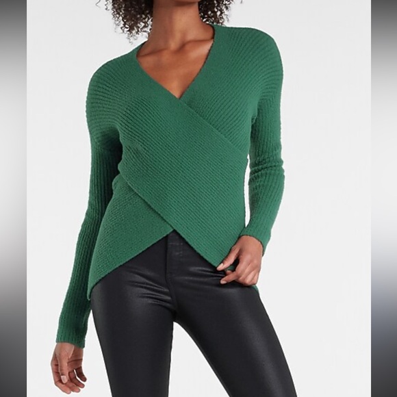 Express Sweaters - Express NWOT Emerald Green Faux Wrap Sweater Size XS
